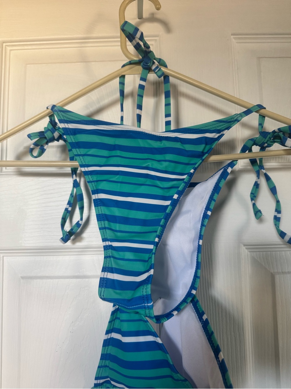 Girls' Blue & Green Striped Tie-Side Bikini Top and Bottom Set